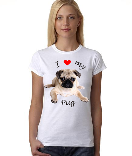 Dogs - I Heart My Pug on Womans Shirt